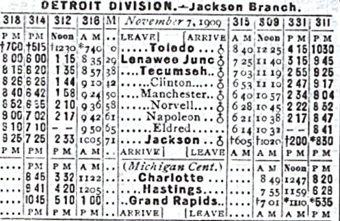 The schedule from 1910 shows that eight passenger trains a day passed Tecumseh. Although located on a branch line the line saw a lot of traffic.