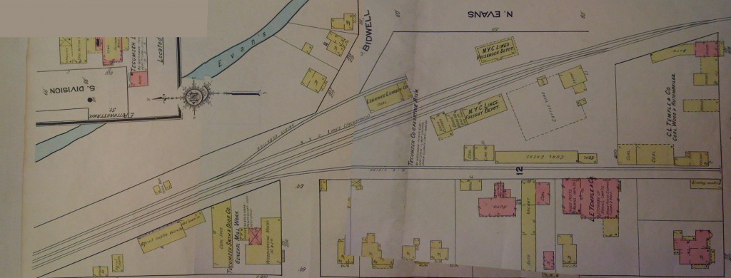 Portion of Sanborn Map of Tecumseh MI circa 1900 (click for larger image)