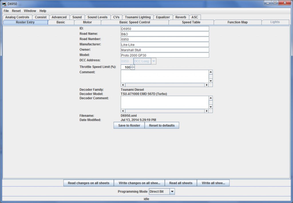 DecoderPro Programming Screen