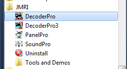 JMRI comes with several programs which assist with running trains, programming decoders and more. We will just use DecoderPro for now.