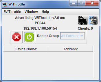 WiThrottle Server window will be visible when the server is running