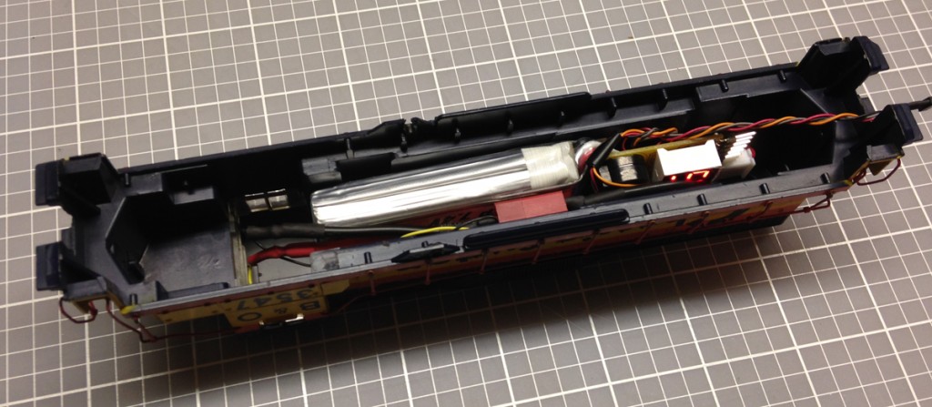 All components placed in the shell. I used double sided tape to hold the receiver in place.