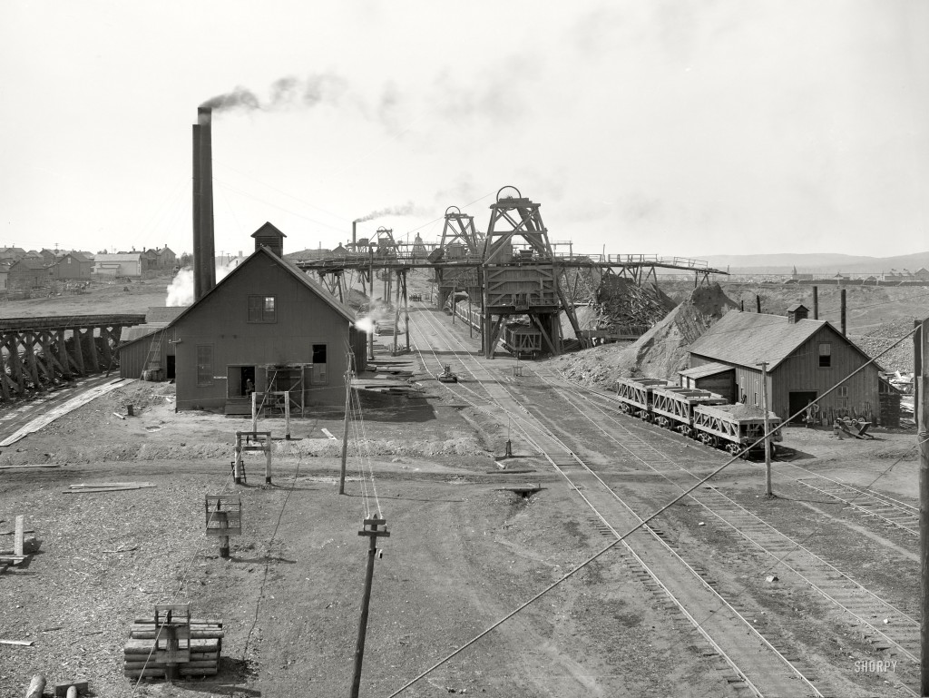 Original from the Library of Congress. High resolution image of an iron ore  mining operation.