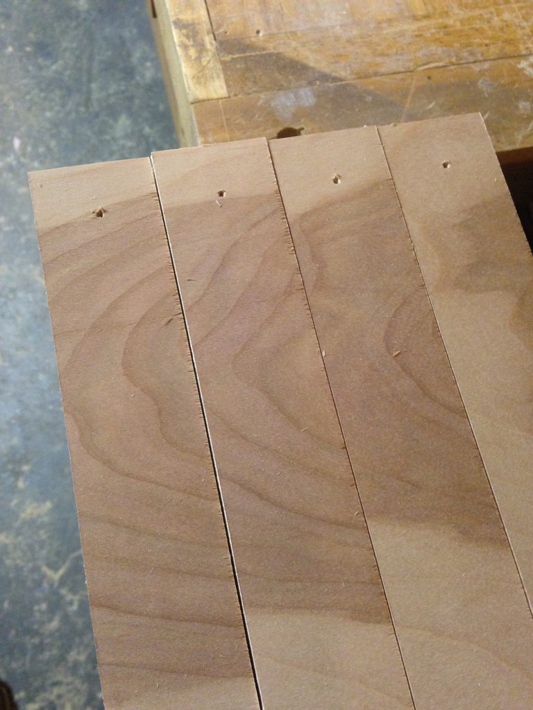 The main legs are made from 1/2 inch birch plywood cut into 3 inch strips.