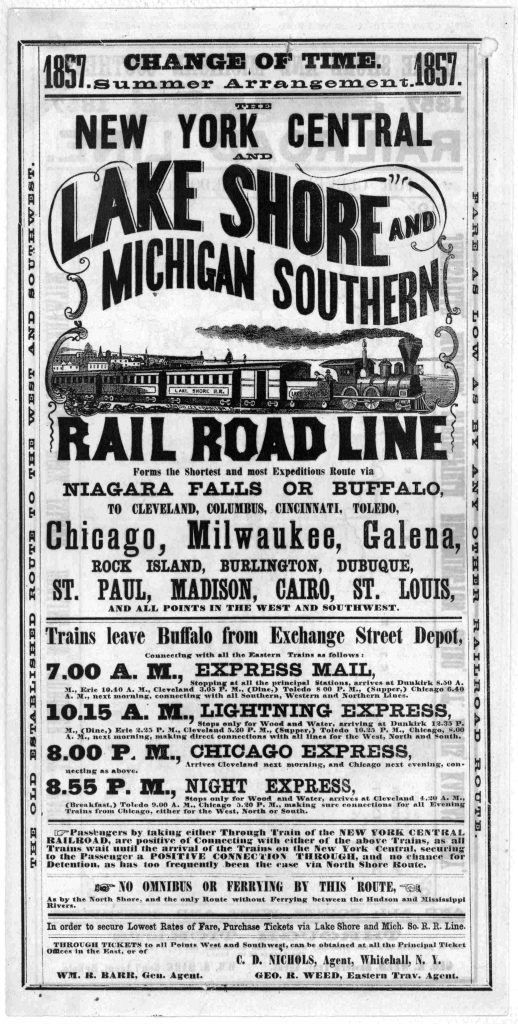 1857 LS&MS Advertisement for Buffalo to Chicago